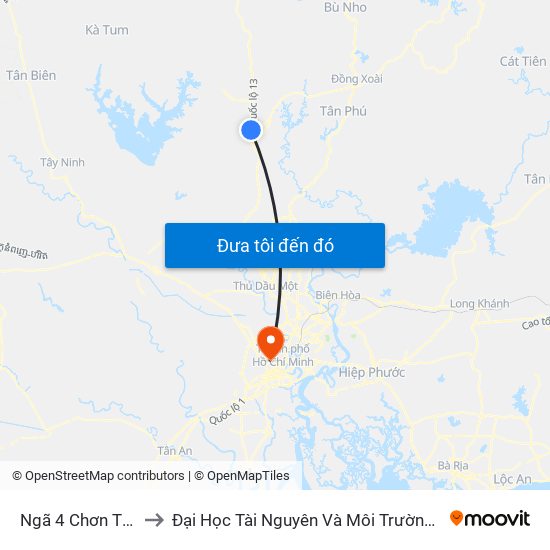 Ngã 4 Chơn Thành to Đại Học Tài Nguyên Và Môi Trường Tphcm map