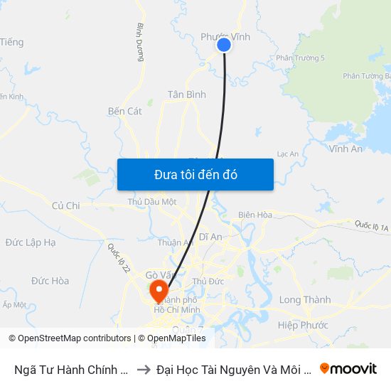 Ngã Tư Hành Chính Phước Vĩnh to Đại Học Tài Nguyên Và Môi Trường Tphcm map