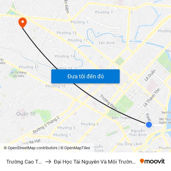 Trường Cao Thắng to Đại Học Tài Nguyên Và Môi Trường Tphcm map