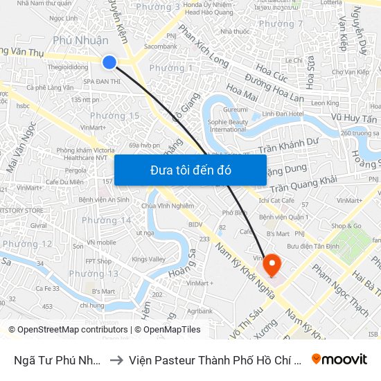 Ngã Tư Phú Nhuận to Viện Pasteur Thành Phố Hồ Chí Minh map