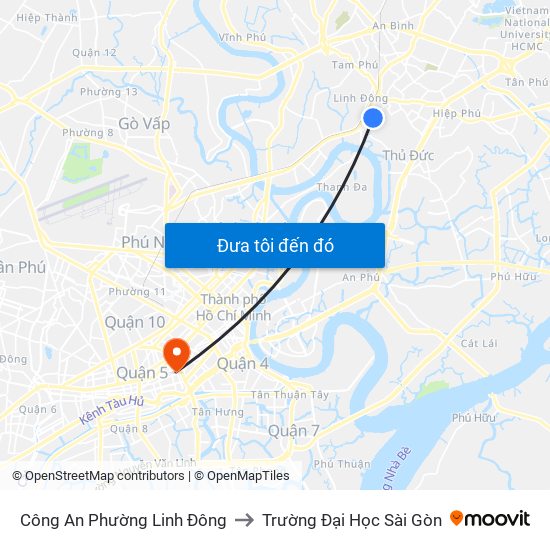 Công An Phường Linh Đông to Trường Đại Học Sài Gòn map