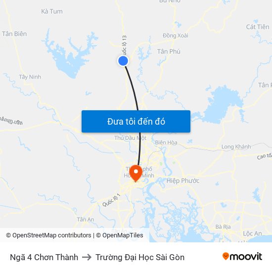 Ngã 4 Chơn Thành to Trường Đại Học Sài Gòn map