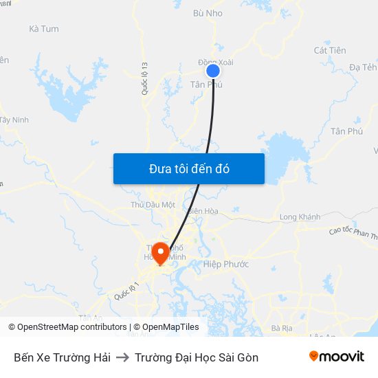 Bến Xe Trường Hải to Trường Đại Học Sài Gòn map