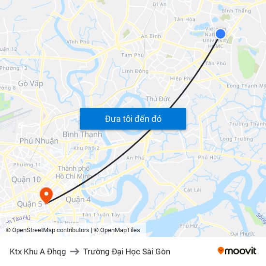 Ktx Khu A Đhqg to Trường Đại Học Sài Gòn map