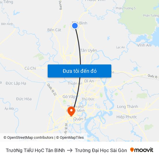 TrườNg TiểU HọC Tân BìNh to Trường Đại Học Sài Gòn map