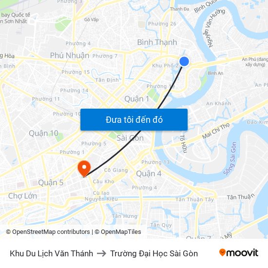 Khu Du Lịch Văn Thánh to Trường Đại Học Sài Gòn map