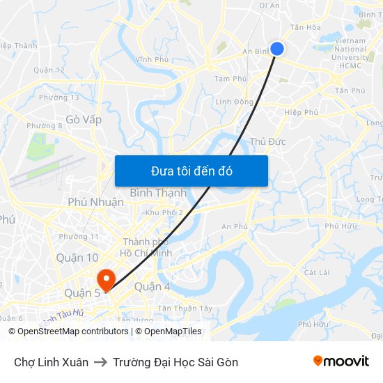 Chợ Linh Xuân to Trường Đại Học Sài Gòn map