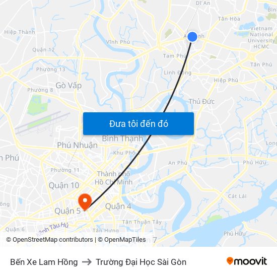 Bến Xe Lam Hồng to Trường Đại Học Sài Gòn map