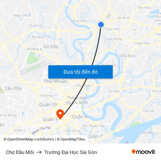 Chợ Đầu Mối to Trường Đại Học Sài Gòn map