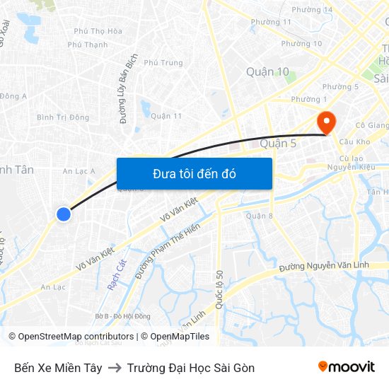 Bến Xe Miền Tây to Trường Đại Học Sài Gòn map