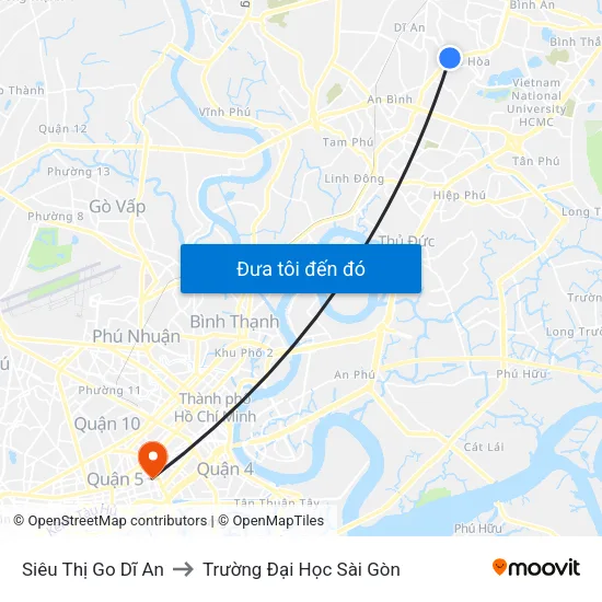 Siêu Thị Go Dĩ An to Trường Đại Học Sài Gòn map