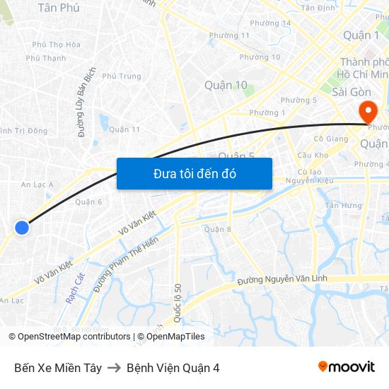 Bến Xe Miền Tây to Bệnh Viện Quận 4 map