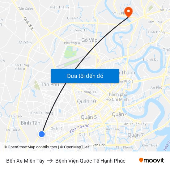 Bến Xe Miền Tây to Bệnh Viện Quốc Tế Hạnh Phúc map