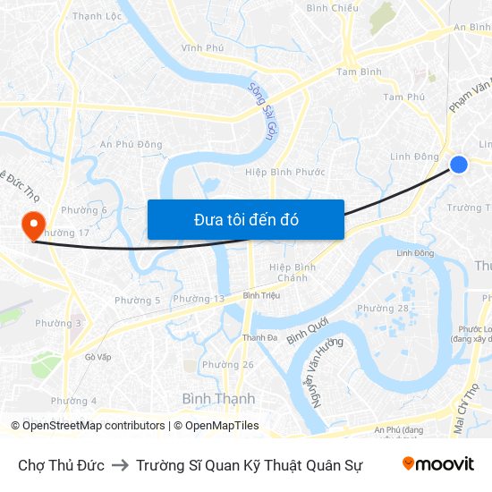 Chợ Thủ Đức to Trường Sĩ Quan Kỹ Thuật Quân Sự map