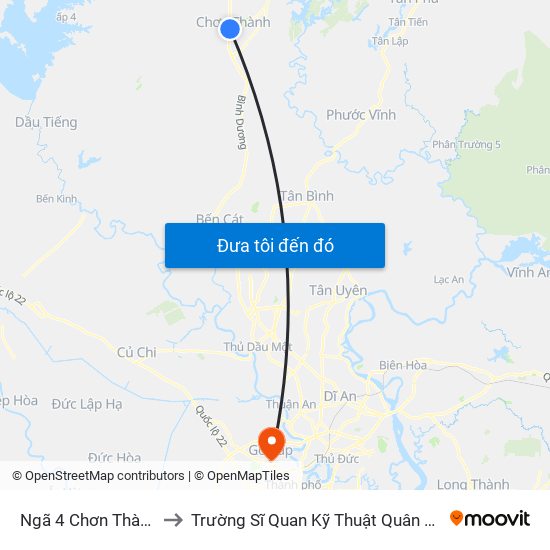 Ngã 4 Chơn Thành to Trường Sĩ Quan Kỹ Thuật Quân Sự map