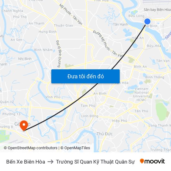 Bến Xe Biên Hòa to Trường Sĩ Quan Kỹ Thuật Quân Sự map