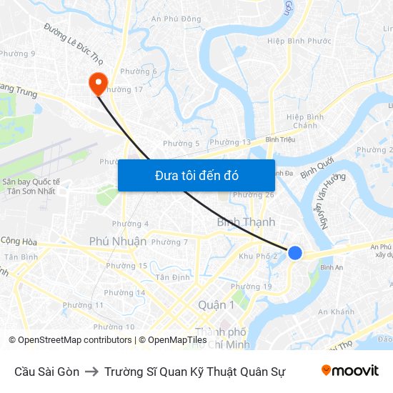 Cầu Sài Gòn to Trường Sĩ Quan Kỹ Thuật Quân Sự map
