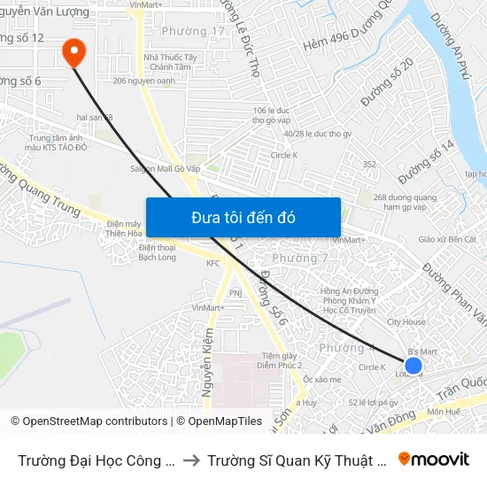 Trường Đại Học Công Nghiệp to Trường Sĩ Quan Kỹ Thuật Quân Sự map