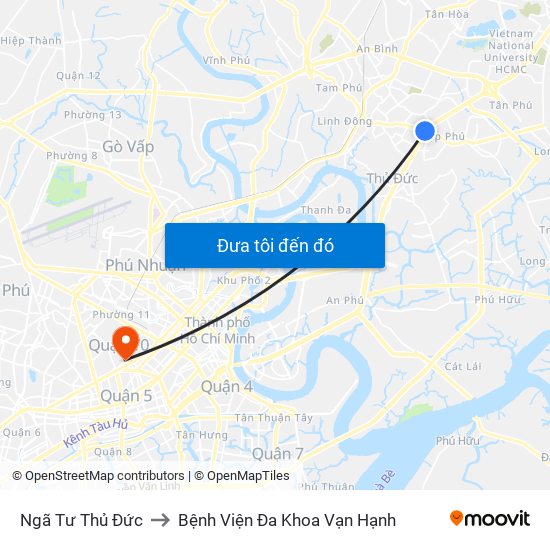 Ngã Tư Thủ Đức to Bệnh Viện Đa Khoa Vạn Hạnh map