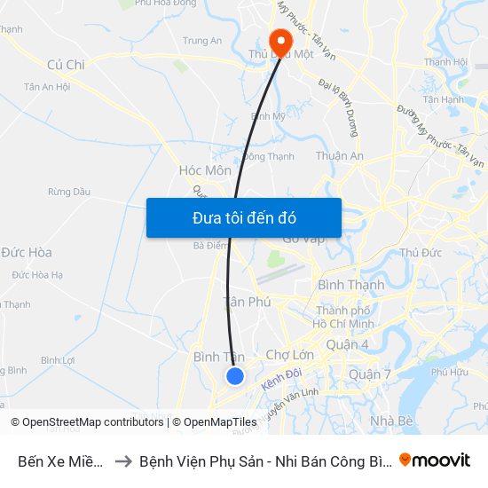 Bến Xe Miền Tây to Bệnh Viện Phụ Sản - Nhi Bán Công Bình Dương map