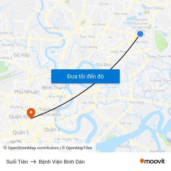 Suối Tiên to Bệnh Viện Bình Dân map
