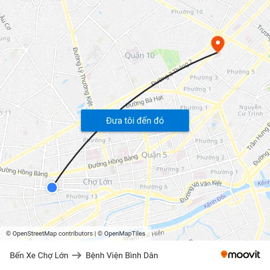 Bến Xe Chợ Lớn to Bệnh Viện Bình Dân map
