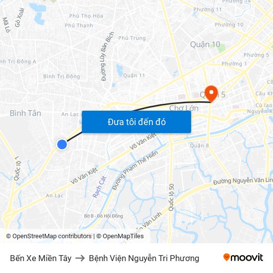 Bến Xe Miền Tây to Bệnh Viện Nguyễn Tri Phương map