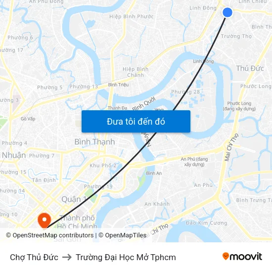 Chợ Thủ Đức to Trường Đại Học Mở Tphcm map