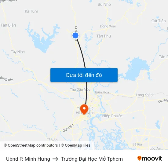 Ubnd P. Minh Hưng to Trường Đại Học Mở Tphcm map
