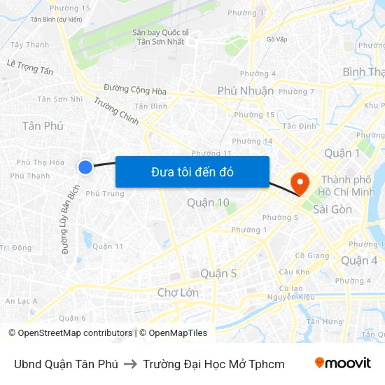 Ubnd Quận Tân Phú to Trường Đại Học Mở Tphcm map