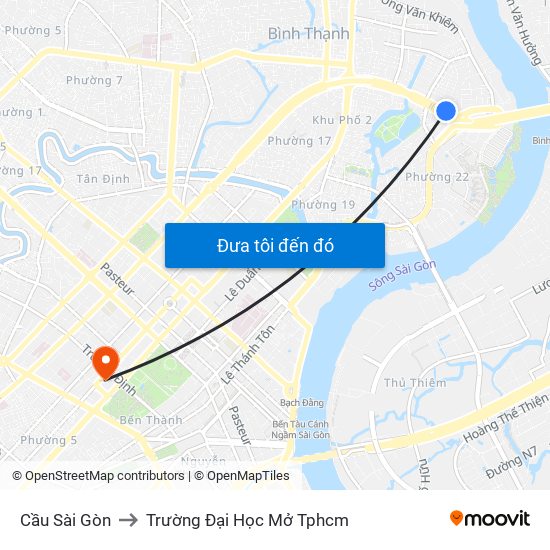 Cầu Sài Gòn to Trường Đại Học Mở Tphcm map