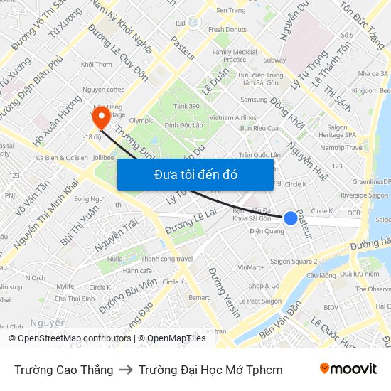 Trường Cao Thắng to Trường Đại Học Mở Tphcm map