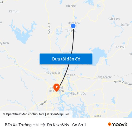 Bến Xe Trường Hải to Đh Khxh&Nv - Cơ Sở 1 map