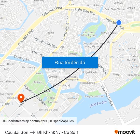 Cầu Sài Gòn to Đh Khxh&Nv - Cơ Sở 1 map