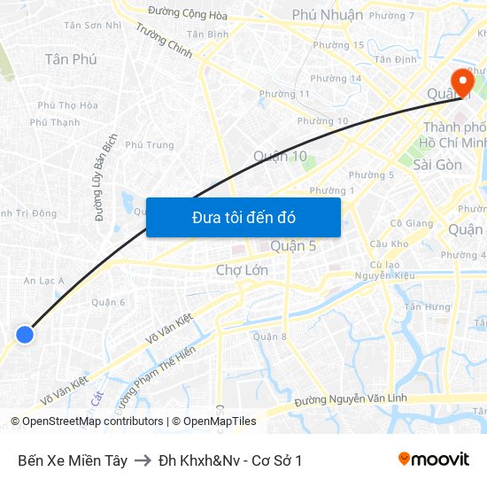 Bến Xe Miền Tây to Đh Khxh&Nv - Cơ Sở 1 map