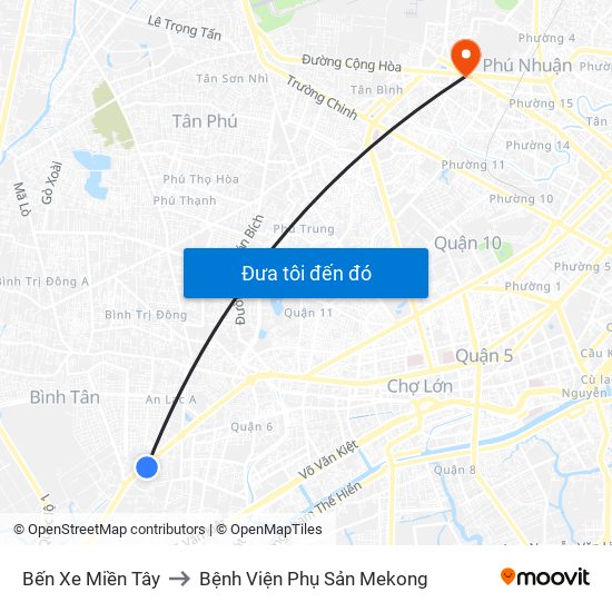 Bến Xe Miền Tây to Bệnh Viện Phụ Sản Mekong map