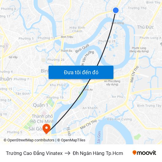 Trường Cao Đẳng Vinatex to Đh Ngân Hàng Tp.Hcm map