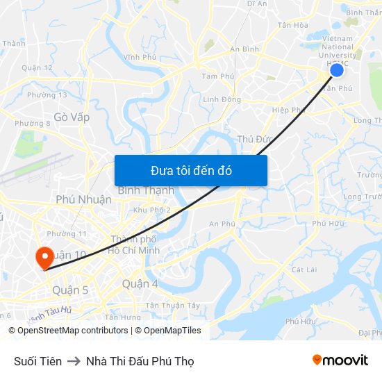 Suối Tiên to Nhà Thi Đấu Phú Thọ map