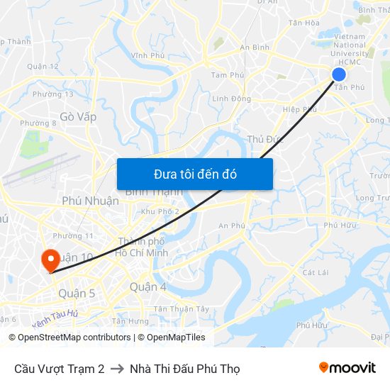 Cầu Vượt Trạm 2 to Nhà Thi Đấu Phú Thọ map