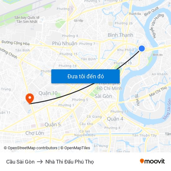 Cầu Sài Gòn to Nhà Thi Đấu Phú Thọ map