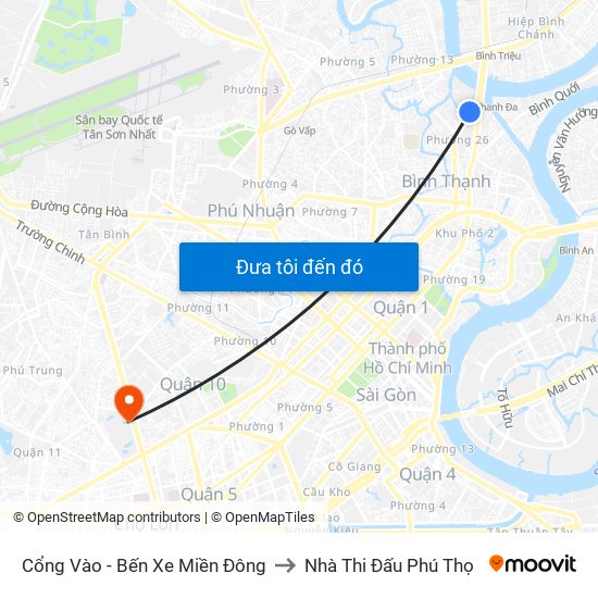 Cổng Vào - Bến Xe Miền Đông to Nhà Thi Đấu Phú Thọ map