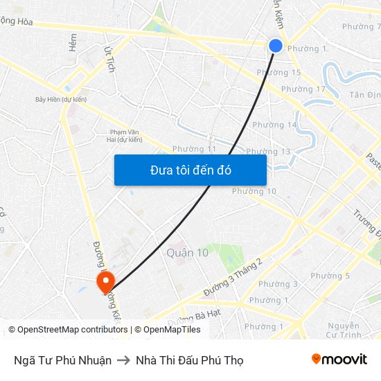 Ngã Tư Phú Nhuận to Nhà Thi Đấu Phú Thọ map