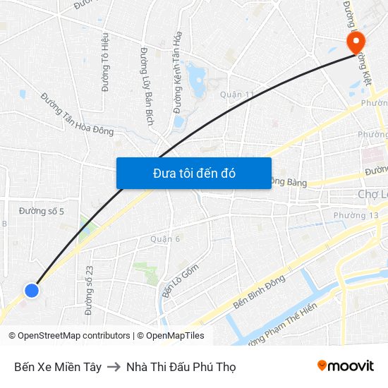 Bến Xe Miền Tây to Nhà Thi Đấu Phú Thọ map