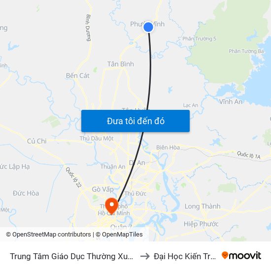 Trung Tâm Giáo Dục Thường Xuyên Huyện Phú Giáo to Đại Học Kiến Trúc Tp.Hcm map