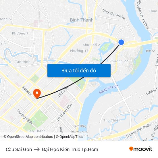Cầu Sài Gòn to Đại Học Kiến Trúc Tp.Hcm map