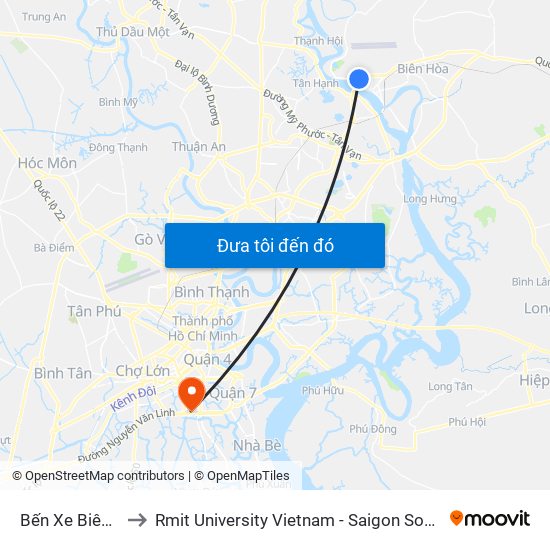 Bến Xe Biên Hòa to Rmit University Vietnam - Saigon South Campus map