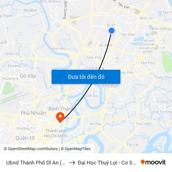 Ubnd Thành Phố Dĩ An (Đi) to Đại Học Thuỷ Lợi - Cơ Sở 2 map