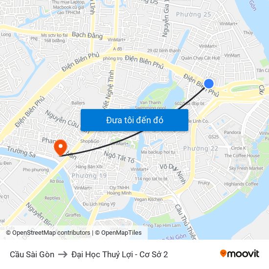 Cầu Sài Gòn to Đại Học Thuỷ Lợi - Cơ Sở 2 map