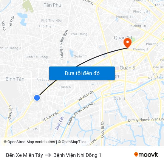 Bến Xe Miền Tây to Bệnh Viện Nhi Đồng 1 map
