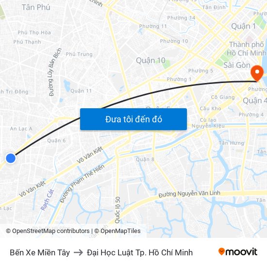 Bến Xe Miền Tây to Đại Học Luật Tp. Hồ Chí Minh map